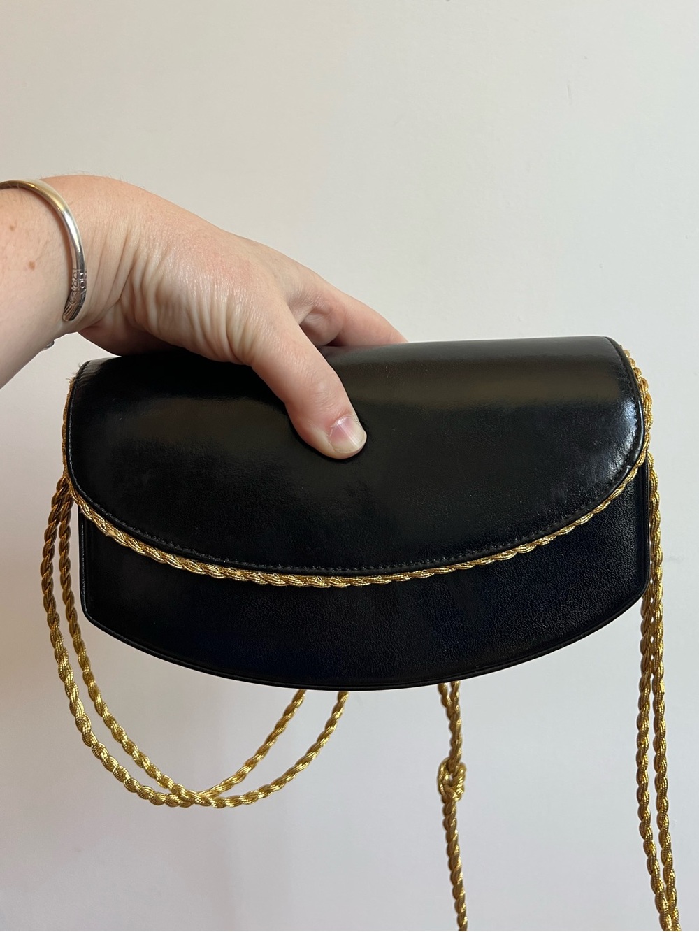 Vintage Ande Black Evening Bag with Gold Rope Chain Strap